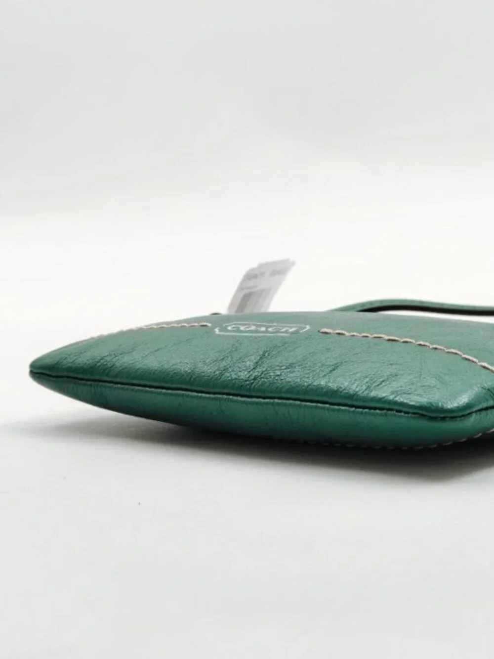NWT Coach Green Leather Wristlet Zip Pouch Wallet Clutch